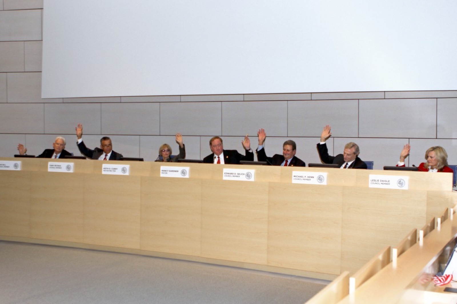Newport Beach City Council members during a public meeting